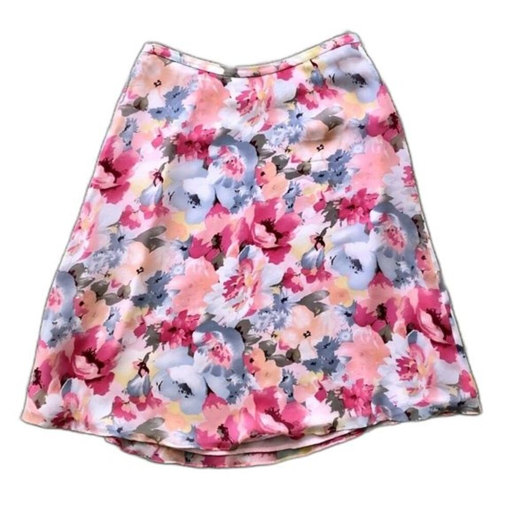 Vintage Y2K Valerie Stevens Pink Floral Silk Skirt Size 4 Petite Feminine Summer